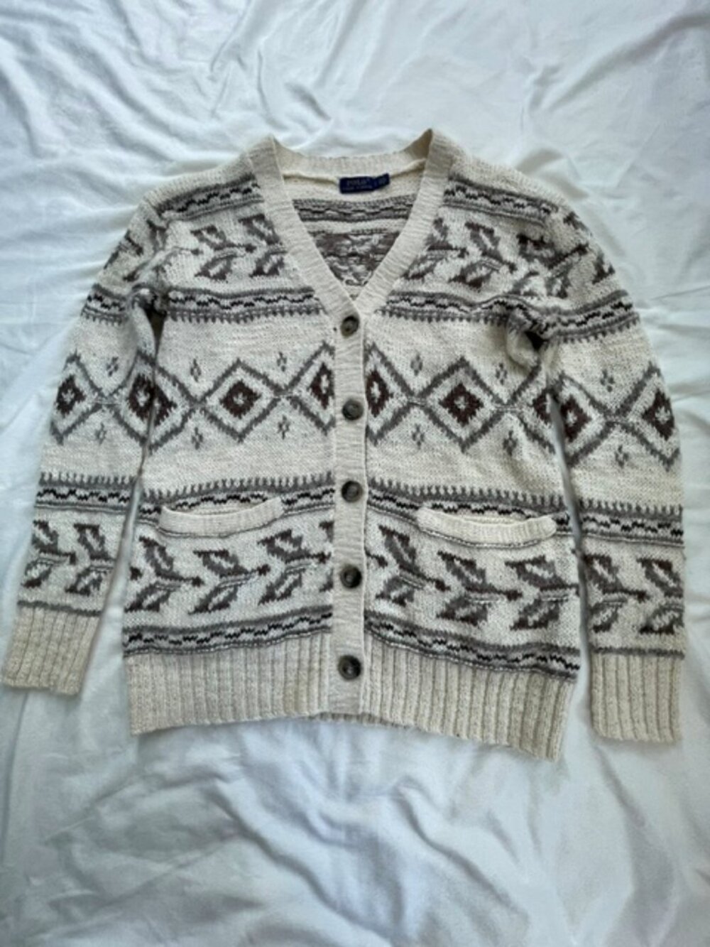 Polo Ralph Lauren Cardigan Sweater Women's Wool Alpaca V-Neck, Beige, Size S